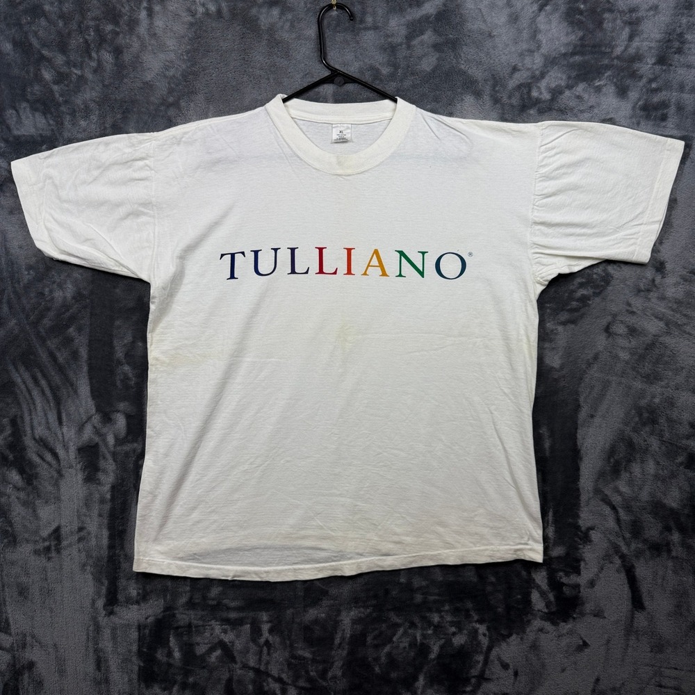 Tulliano T-Shirt Mens XL White Rainbow Logo Single Stitch Vintage Cotton Tee
